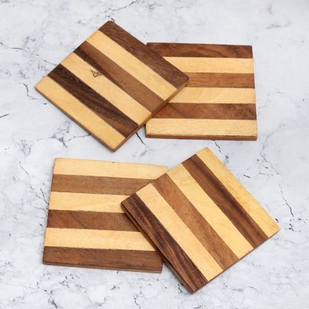 Modern Handcrafted Premium Wooden Coasters - Pack of 4
